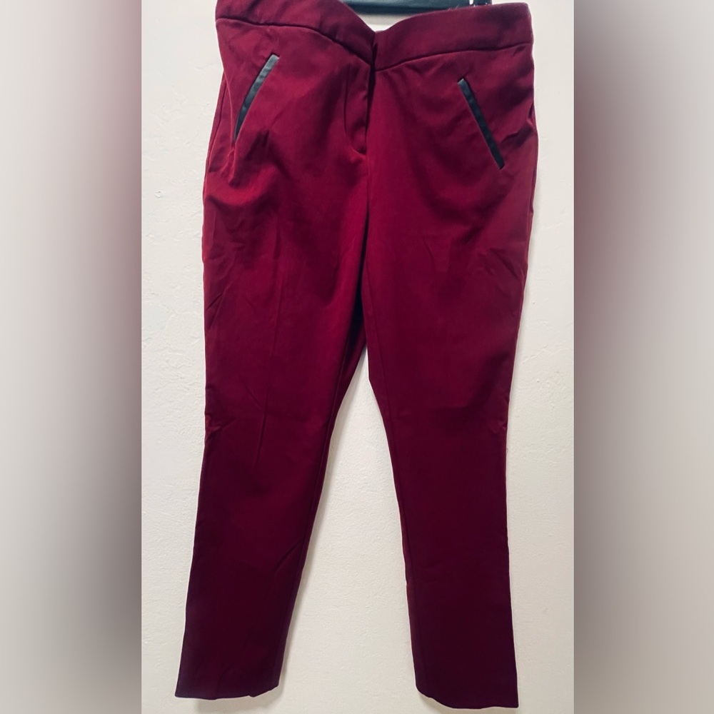 Burgundy Pants with Faux Leather Accents